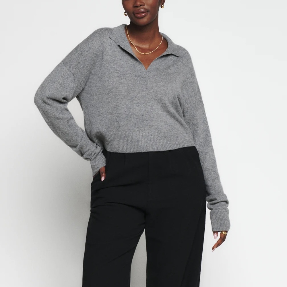 NWT Reformation Cashmere Polo Sweater in Dark Grey - Size Small